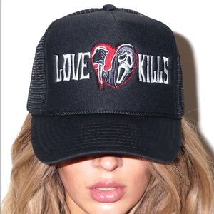 Assholes live forever love kills black trucker hat